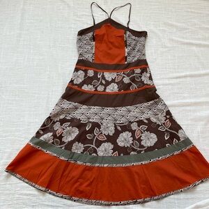 BCBGMaxAzria Brown & Rust Patchwork Floral Strappy Mini  Dress